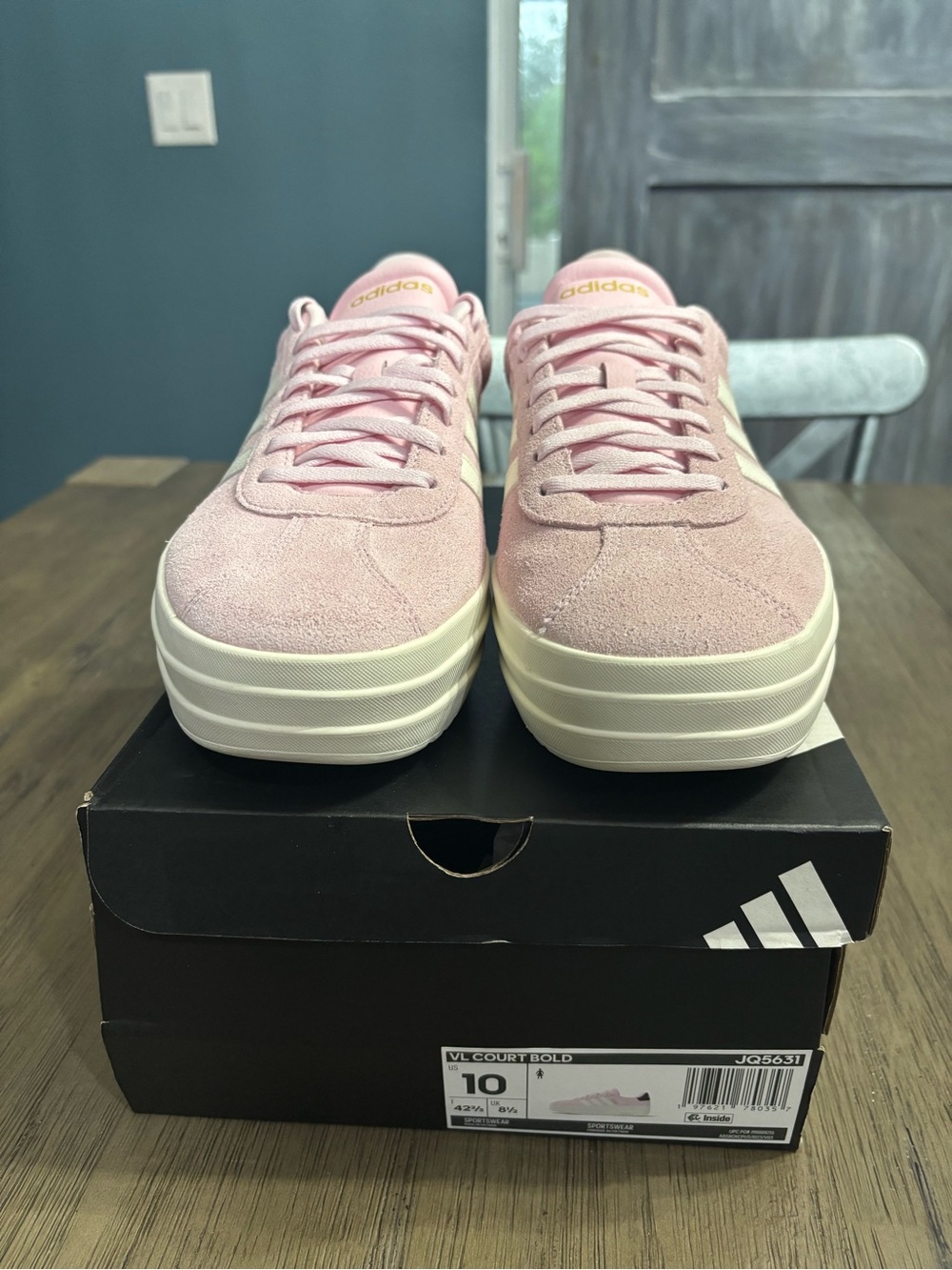 Adidas VL Court BOLD Pink Suede and White Platform Sneakers NWT Womens Size 10 - Picture 4 of 7